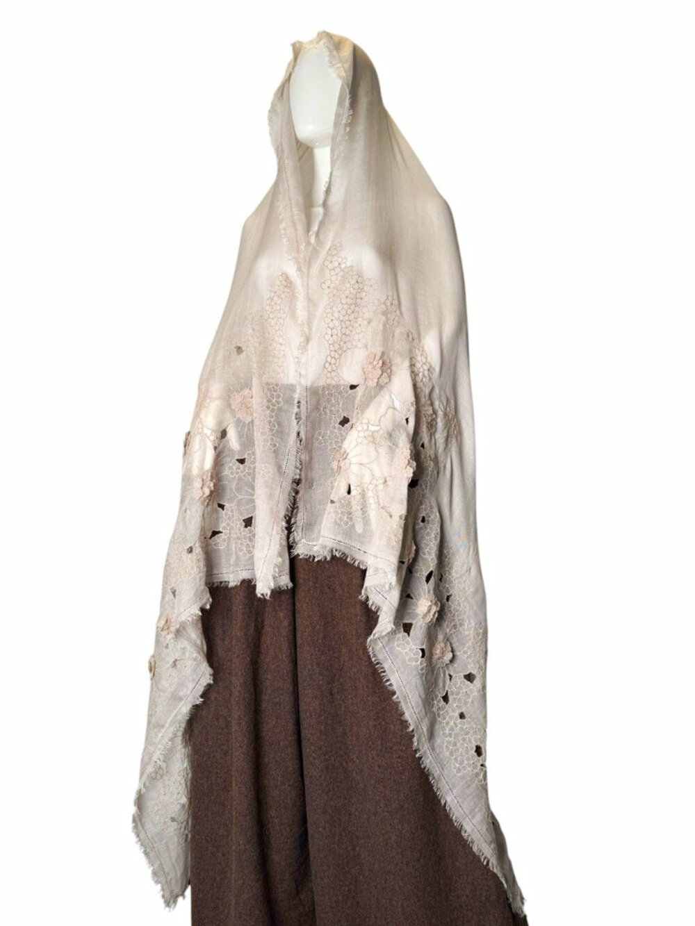 Valentino Garavani XL dusty pink rose Floral 3D Cashmere Fringe Scarf